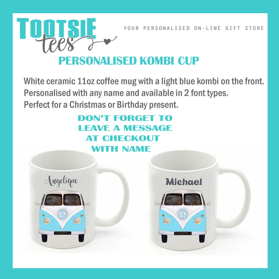 Personalised Light Blue Kombi Coffee Cup Tootsie Tees