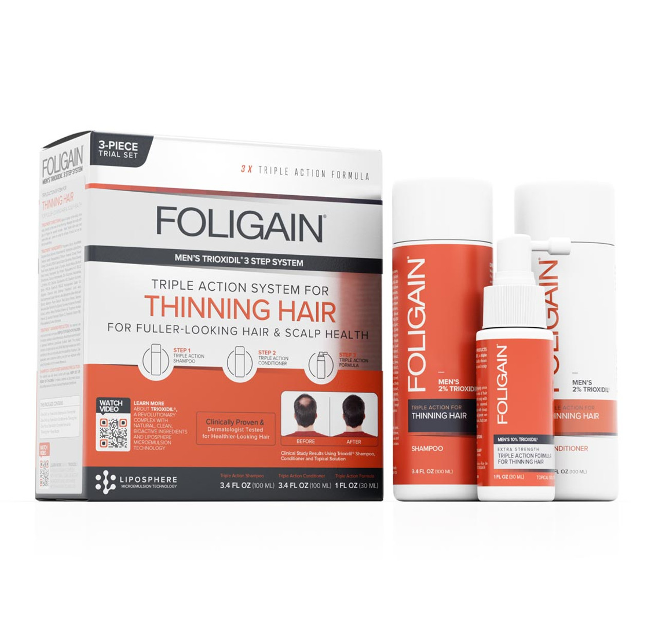 Foligain - Foligain Complete Regrowth System For Men with Trioxidil (3-Piece Starter/Trail Set) - Beauty Bridge