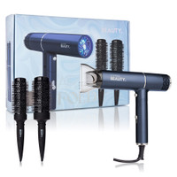 Cortex Beauty - AirFold - Ionic Foldable Dryer + Blowout Brush Set with 2 Detachable Heads - BLUE