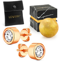 Lovery - 14K Rose Gold Plated Bezel Synthetic Diamond Earring with Pouch, Bath Bomb & Gift Box