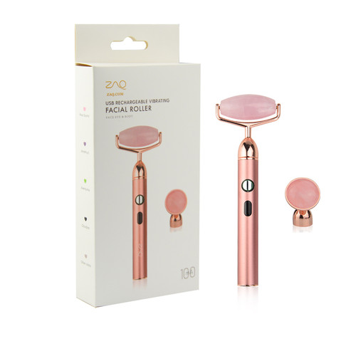 ZAQ - ZAQ Allofin Rose Quartz USB Rechargeable Vibrating Changeable Face Rollers - 3 Speed