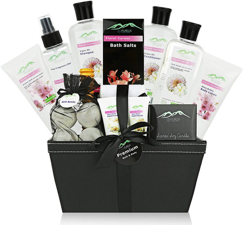 Premium Floral Caress 16-Piece Spa Bath & Body Gift Basket