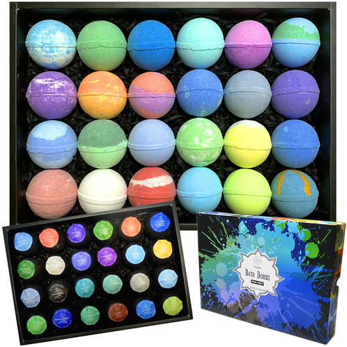 purelis - Bath Bomb Gift Sets for Men. 24 Therapeutic Aromatherapy and XL Shea Bath Bombs for Men