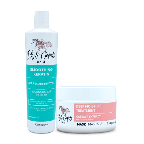 I Belli Capelli - Kit Venice Smoothing Keratin 500ml/16.9 fl.oz and Cassava Deep Moisture Mask 250g/8.8 oz