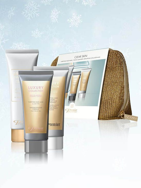 Premier Luxury Skin Care - Clear Skin Kit - Purifying Mud Mask, Beautifying Collagen Mask, Prestige Facial Peeling Cleanser