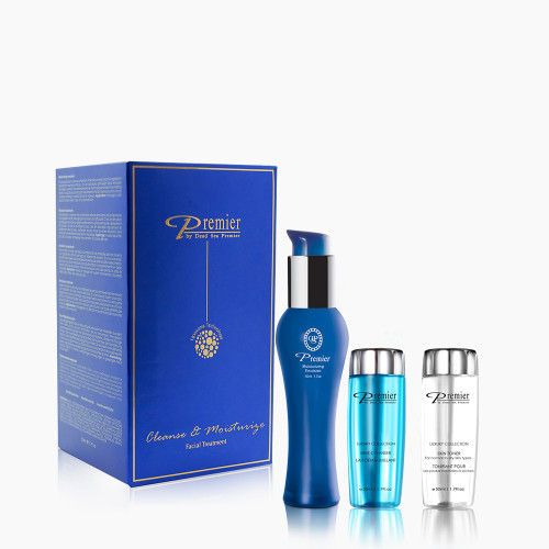 Premier Luxury Skin Care - Cleanse & Moisturize Facial Treatment - Cleanser, Toner, Moisturizer