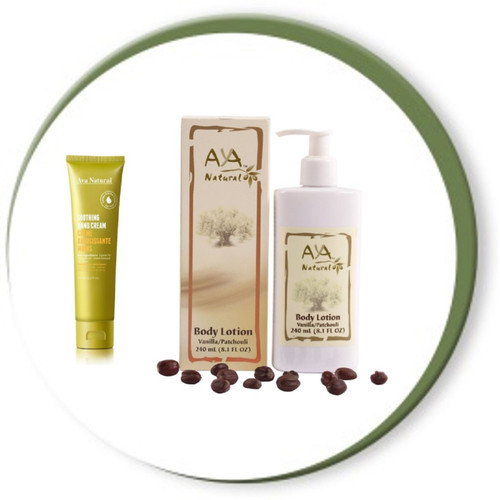 Aya Natural - Soothing Hand Cream & Patchouli Vanilla Body Lotion - 3.4 oz & 8.1 oz
