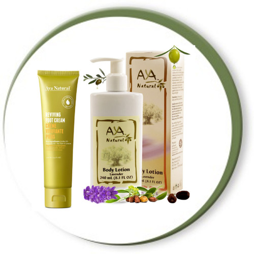 Aya Natural - Reviving Foot Cream and Lavender Body Lotion - 3.4 oz & 8.1 oz