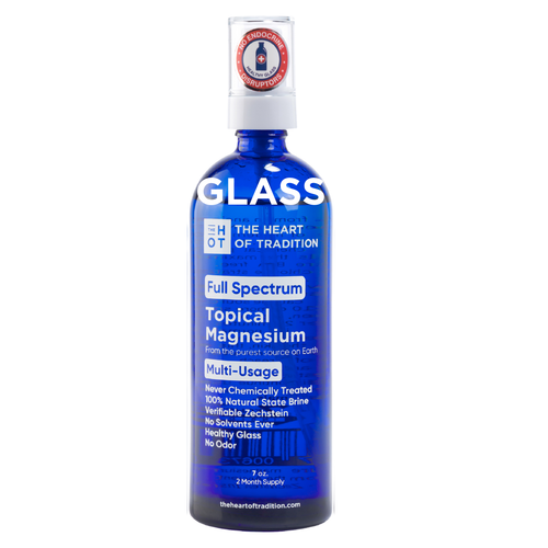HEART OF TRADITION - Full Spectrum 100% Topical Magnesium in Blue Glass with Zechstein Inside Certification (Netherlands) 7oz