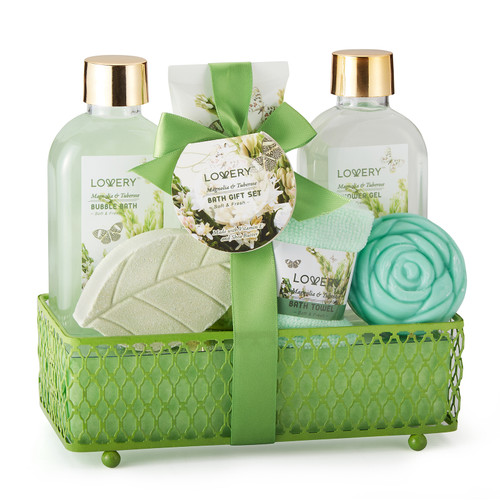 Lovery - Lovery Home Spa Gift Basket - Magnolia Tuberose Fragrance - 7 pc Bath and Body Set