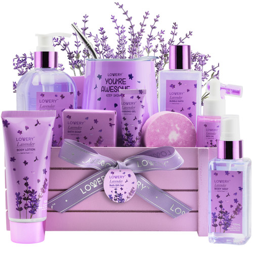 Lovery - Lavender Home Spa Gift Basket, 12 Piece