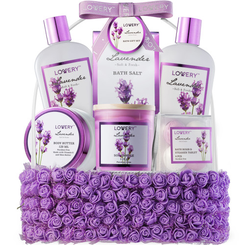 Lovery - Lavender Body Care Gift Set, Handmade Self Care Kit, 15 Piece