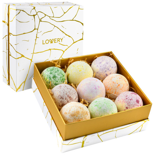 Lovery - Marble Bath Bombs Set, 9 Handmade Bubble Bombs Gift Box