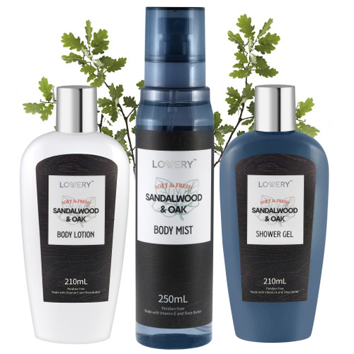 Lovery - Sandalwood and Oak Body Care Set - 3Pc Travel Bath Kit