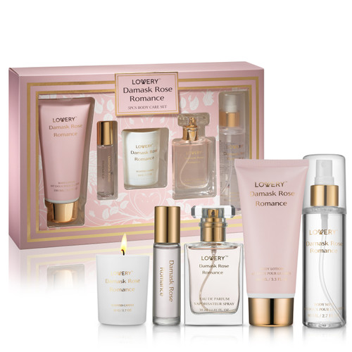 Lovery - 6-Pc. Damask Rose Romance Bath and Body Care Gift Set with Candle & More