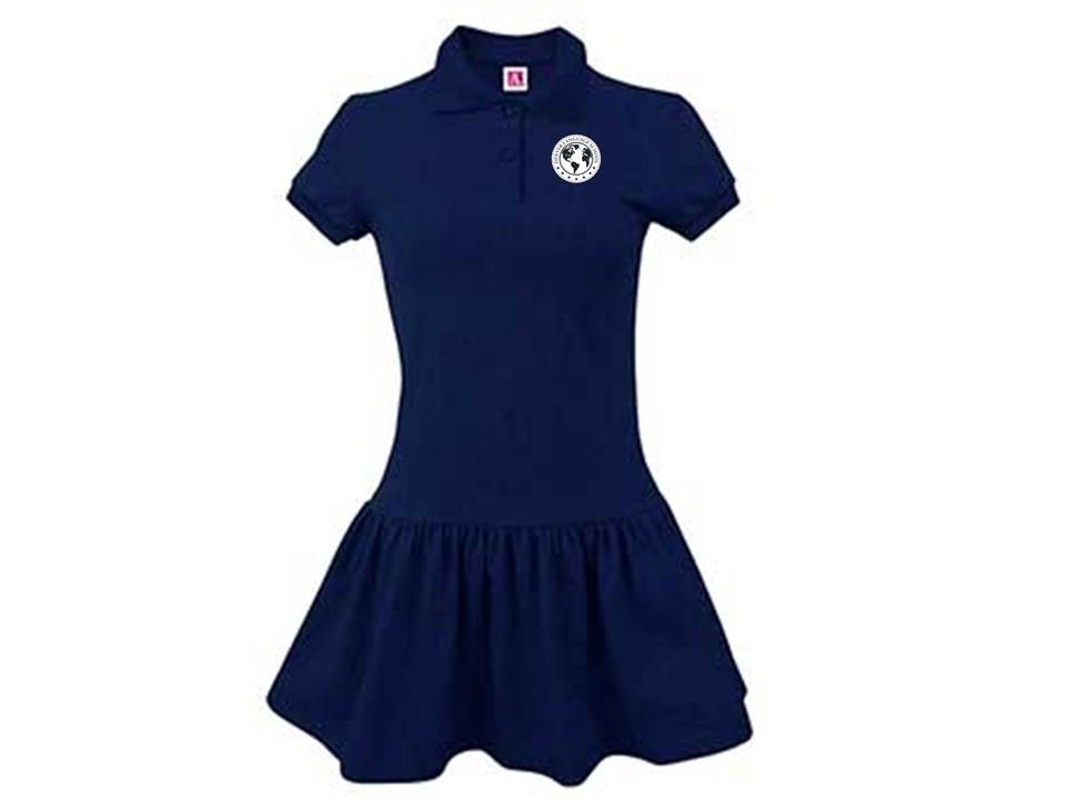 Girls Navy Short Sleeve Polo Dress - Denver Language - Educational