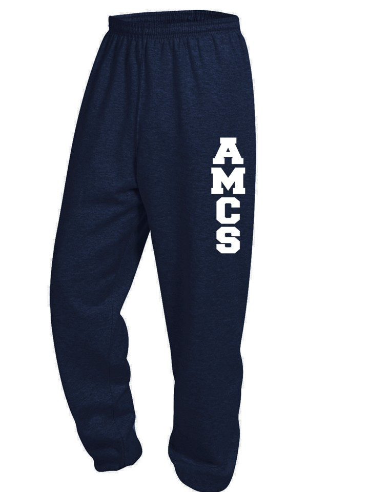 Navy Fleece Pull-On Elastic Bottom Sweat Pants with AMCS on leg