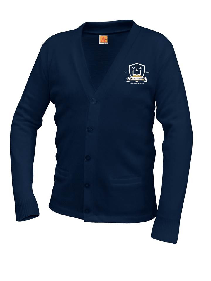 Navy Unisex V-Neck Cardigan Sweater Annunciation AZ
