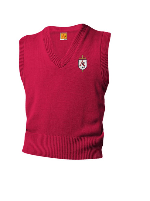 Red V-Neck Pullover Sweater Vest w/Embroidered All Souls
