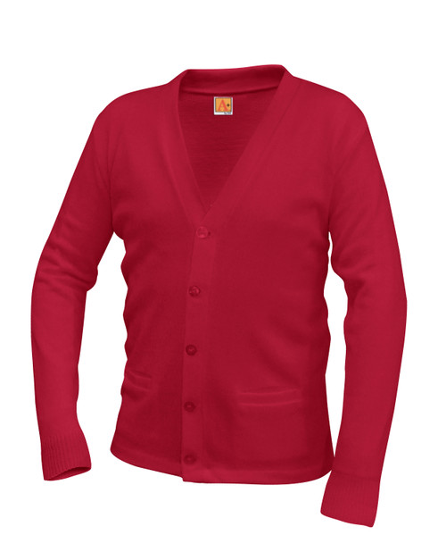 Red Unisex V-Neck Cardigan Sweater - St. Thomas More