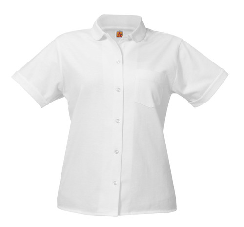 Girls White Jersey Knit Button-Front Short Sleeve Shirt - STM