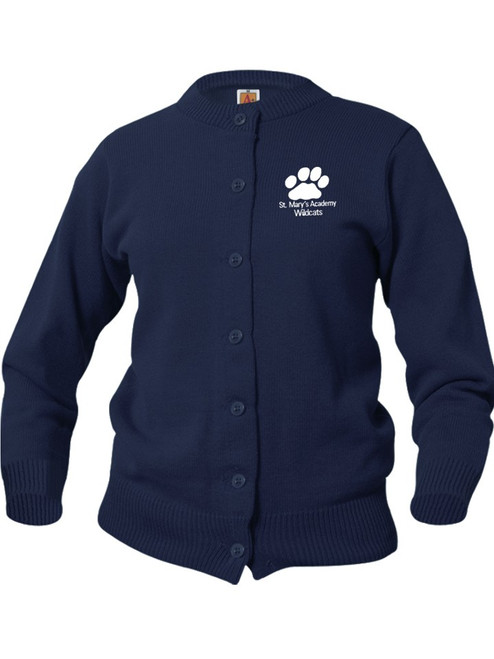 Girls  Navy Crewneck Cardigan - St. Mary's Academy