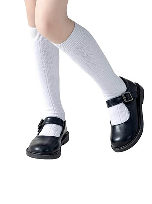 PreK-5th Grade Girls Cable Knee Hi Socks - Red, White or Navy