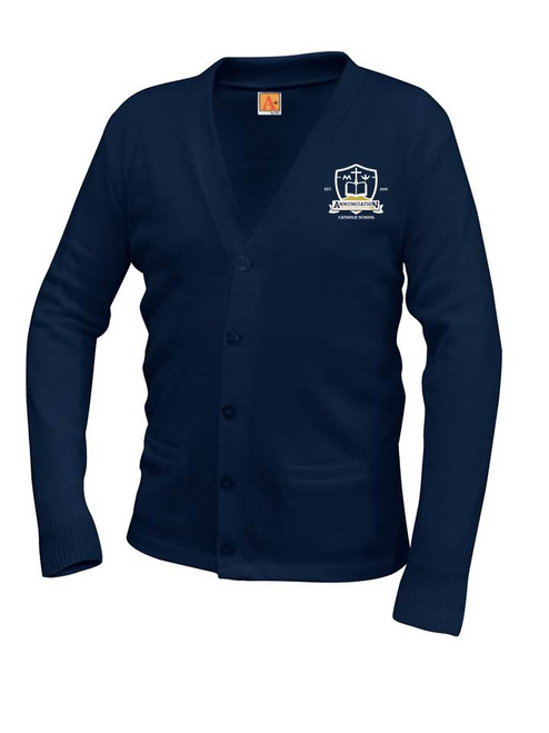 Navy Unisex V-Neck Cardigan Sweater - Annunciation - AZ