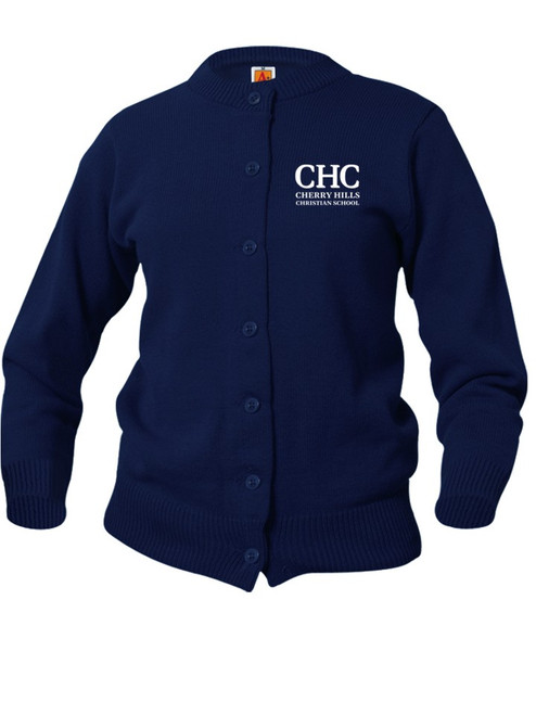Navy Girls Crewneck Cardigan -  Cherry Hills