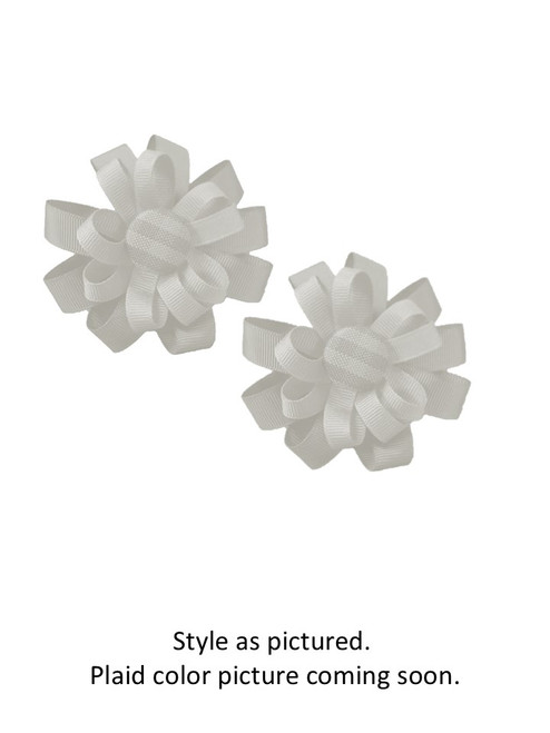 Plaid 57 - Pair of Pigtail Clippy Flower Button Bows