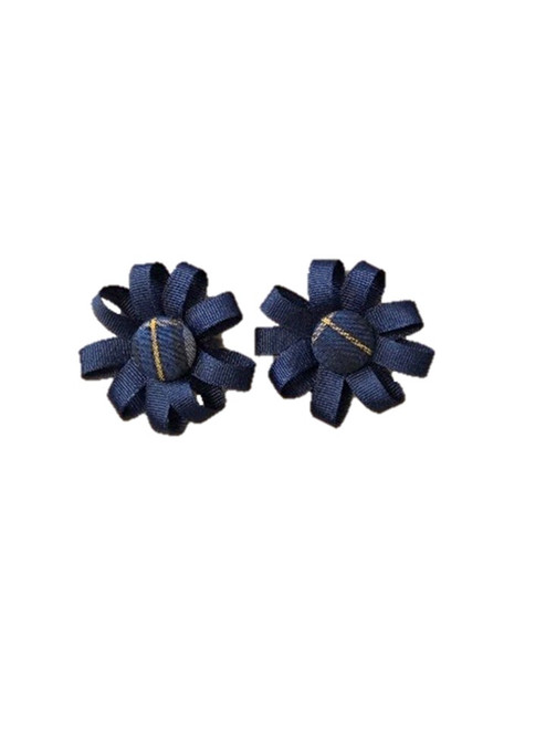 Plaid 57 - Pair of Pigtail Clippy Flower Button Bows
