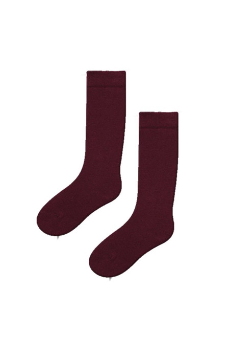 Girls Flat Knit Knee Hi Socks - Burgundy
