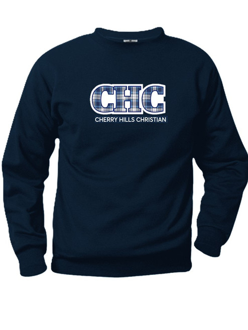 K-8th Grade Crewneck Sweatshirt- CHC Plaid Tackle Twill logo