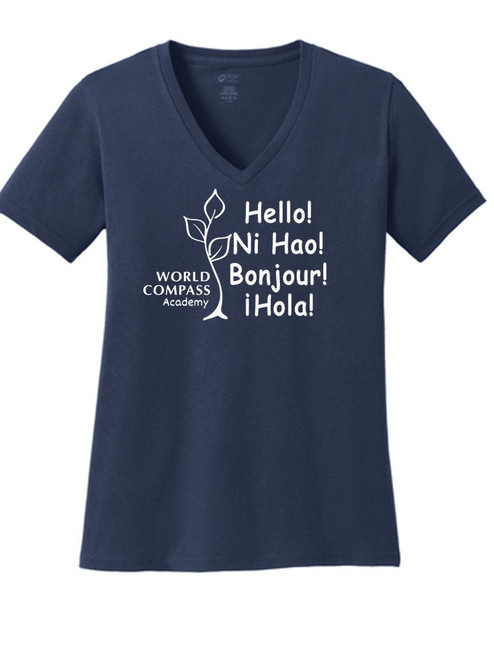 Women's cotton short sleeve shirt - World Compass Hello!
