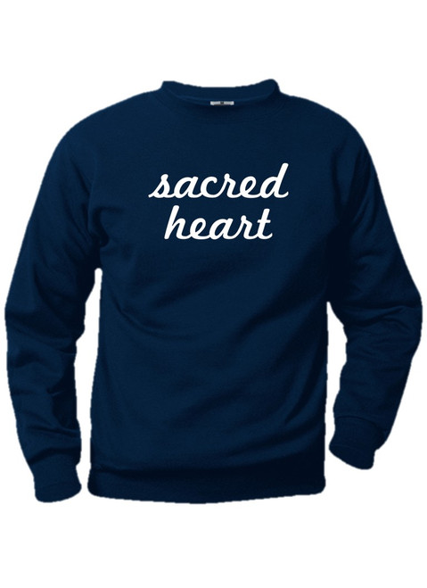 Crewneck Navy Sweatshirt - Sacred Heart script heat press