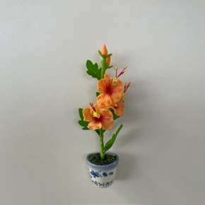 Orange Hibiscus Clay Magnet (Pot)