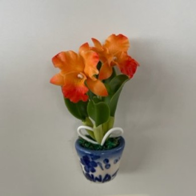 Peach/Orange Cattleya Orchid Clay Magnet (Pot)