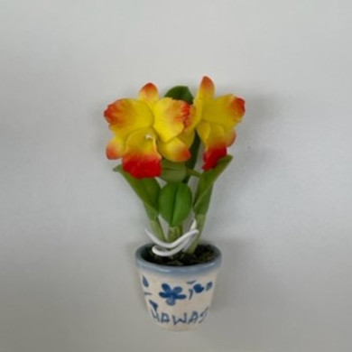 Yellow Cattleya Orchid Clay Magnet (Pot)