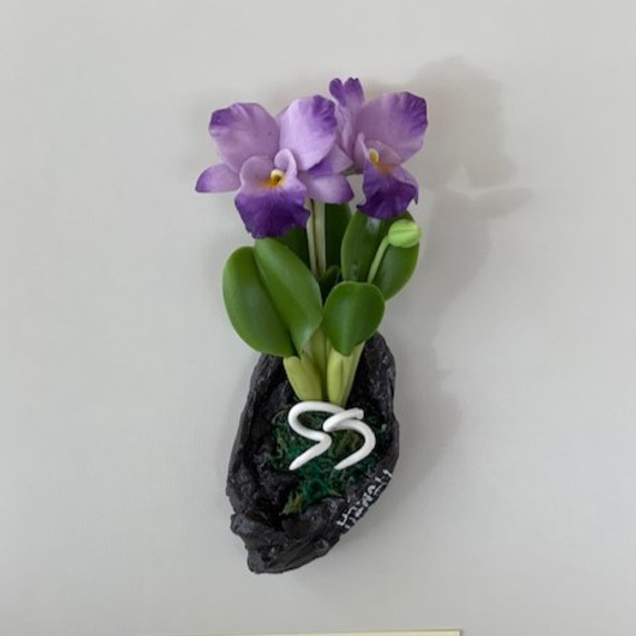 Purple Cattleya Orchid Clay Magnet (Wood)