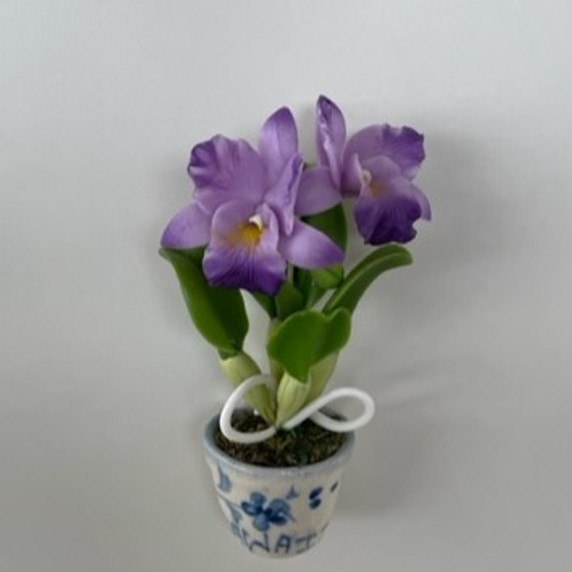 Purple Cattleya Orchid Clay Magnet (Pot)