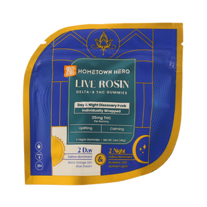 HomeTown Hero Live Rosin Delta 9 THC  + CBD DAY/NIGHT THC Gummies, indica, sativa NOW available