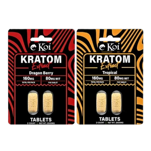 Thumbnail of Both Flavors
Alt Text:
KOI Kratom Tablets Thumbnail featuring Tropical and Dragon Berry flavors, premium 80mg MIT kratom extract tablets