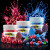 Artistic fruit-themed advertisement for Kratomade kratom gummies showing Blueberry, Cherry Pomegranate, and Strawberry varieties — premium quality kratom products.