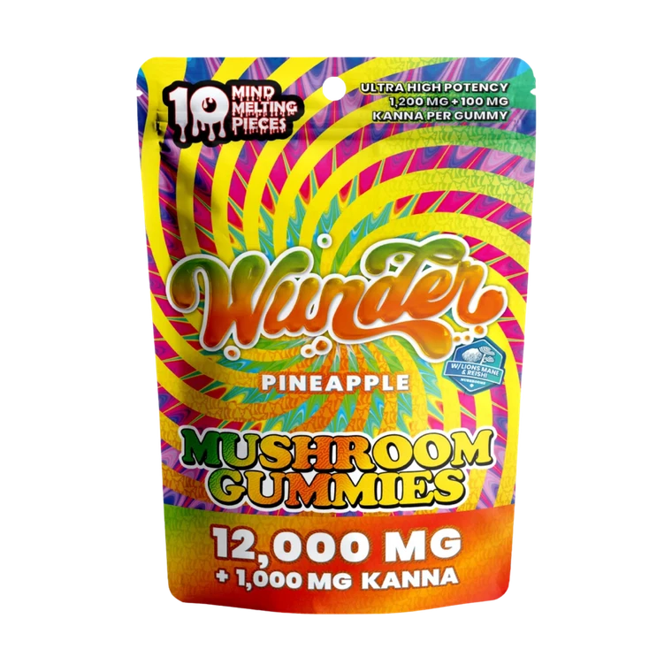 Wunder Ultra High Potency Mushroom Gummies 12,000mg + Kanna 1,000mg  | Pineapple 10pk