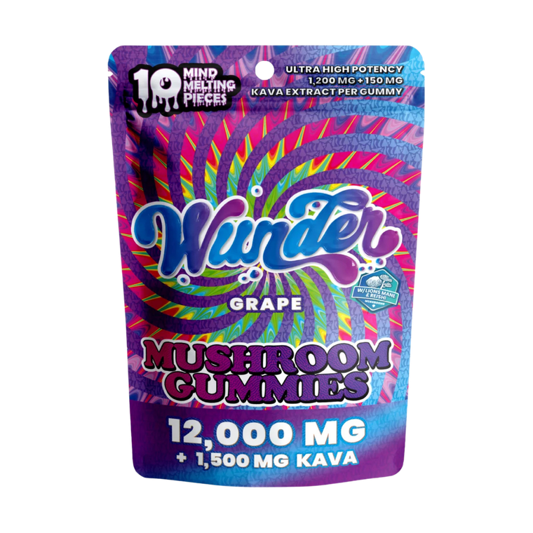Wunder Ultra High Potency Mushroom Gummies 12,000mg | Kava 1,500mg + Grape 10pk