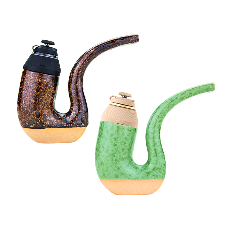 Display of the Puffco Proxy TerraPipe in Matcha and Chestnut, paired with the Puffco Proxy unit for a sleek and functional setup. Available for $74.95 with fast and discreet shipping