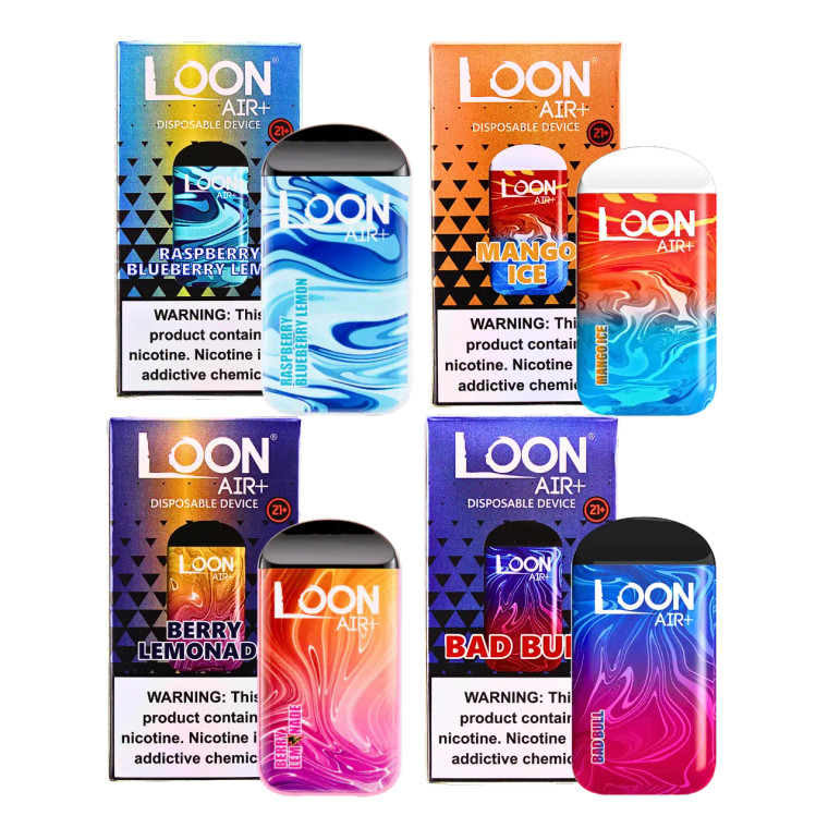 Loon Air Plus Disposable Vape All Flavors - Raspberry Blueberry Lemon, Mango Ice, Berry Lemonade, Bad Bull - 6000 Puff 50mg