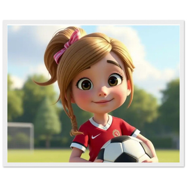 Pixar Girl Holding Soccer Ball Framed Poster - Durable Wooden Frame