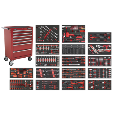 Superline PRO® Rollcab 7 Drawer with 305pc Tool Kit - Red