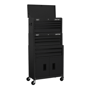 American PRO® Topchest, Mid-Box Tool Chest & Rollcab Stack 9 Drawer - Black